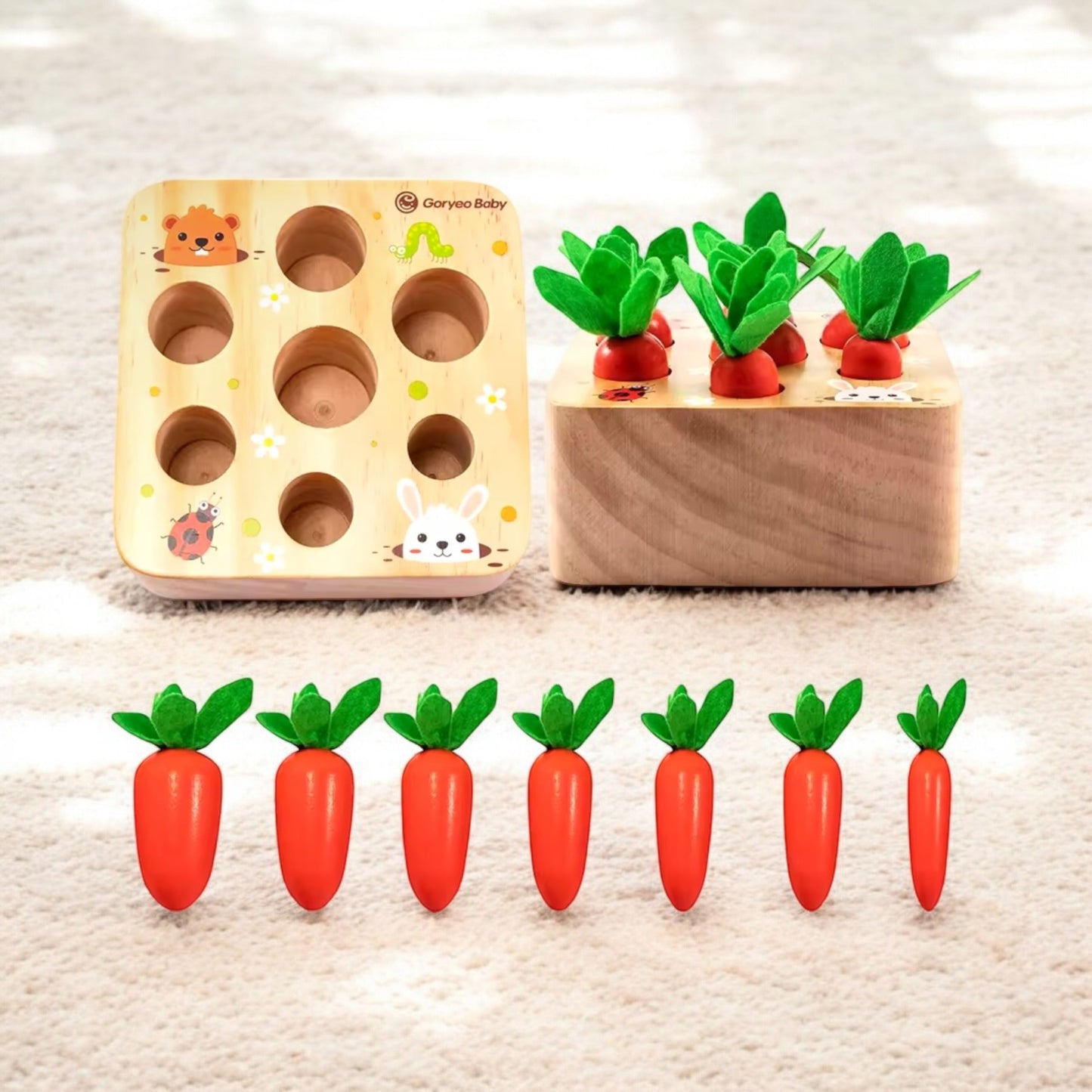 Jeu Carotte Montessori Jardinage - Carotte en Bois avec Légumes